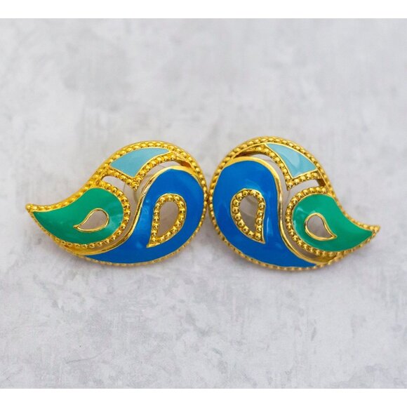 Vintage Teardrop Magatama Earrings, Bohemian Stud Earrings by Avon - C8 - Picture 1 of 2